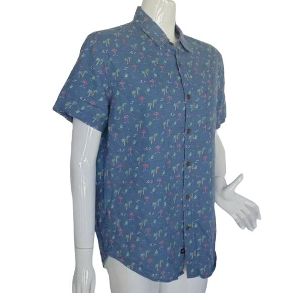 RAILS Shirt, M, Carson, Blue,  Palm Trees/Umbrellas, Buttons, Pocket - Picture 2 of 16